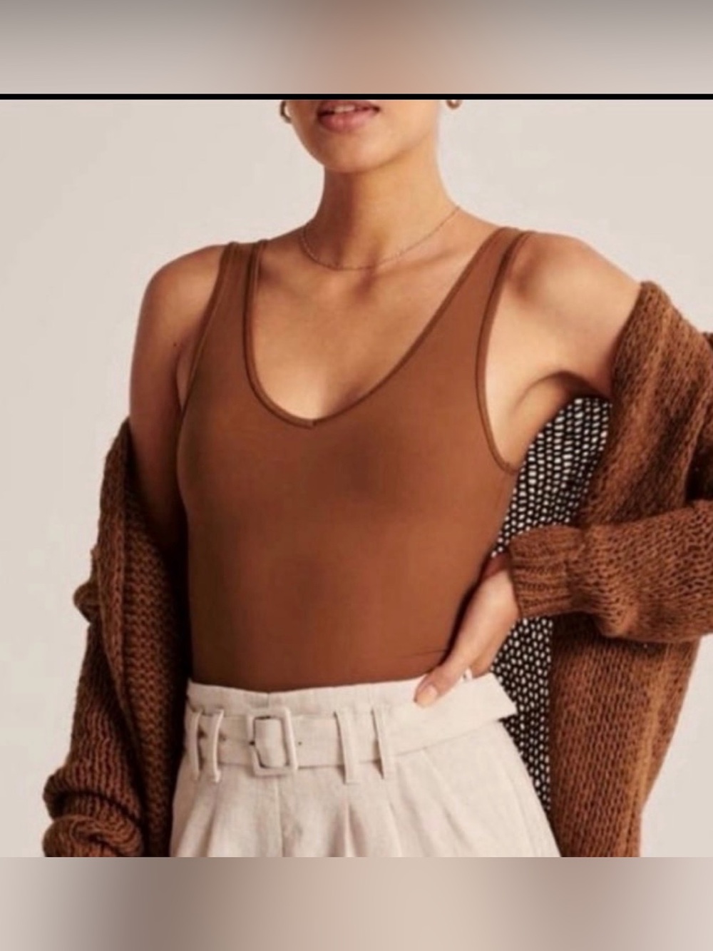 Abercrombie & Fitch Soft A&F Bodysuit Brown V-Neck Sleeveless Stretch Size Small